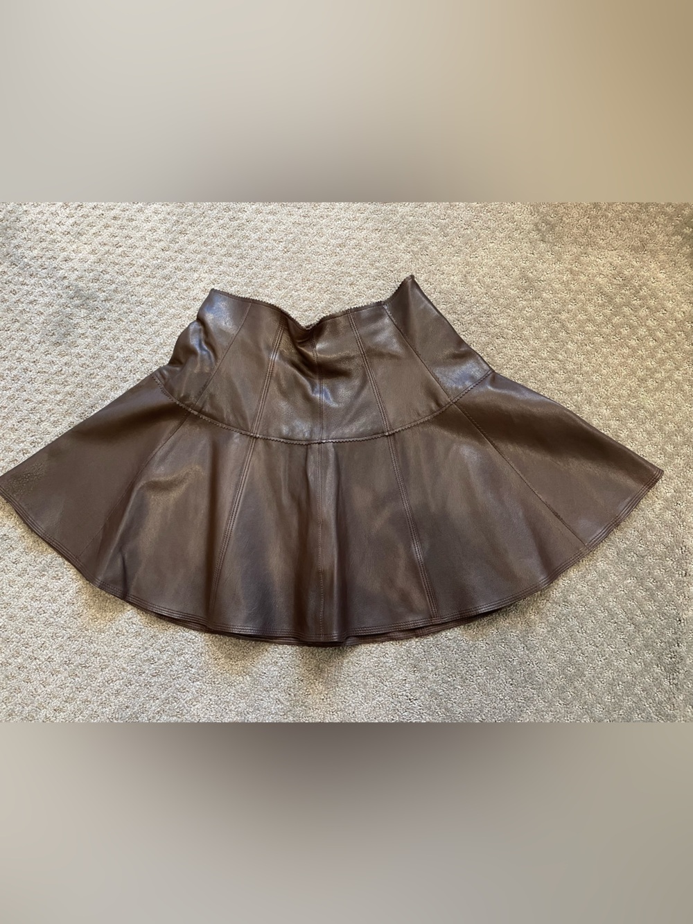 Women's Brown Leather Flared Skirt